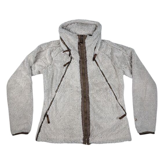 Kuhl Flight Jacket Womens L Hooded Beige Brown Sherpa Fleece Full-Zip - Picture 1 of 16